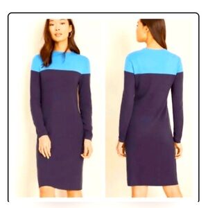 New Beautiful Ann Taylor Color Block Dress Blue Navy Long Sleeves NWT Medium